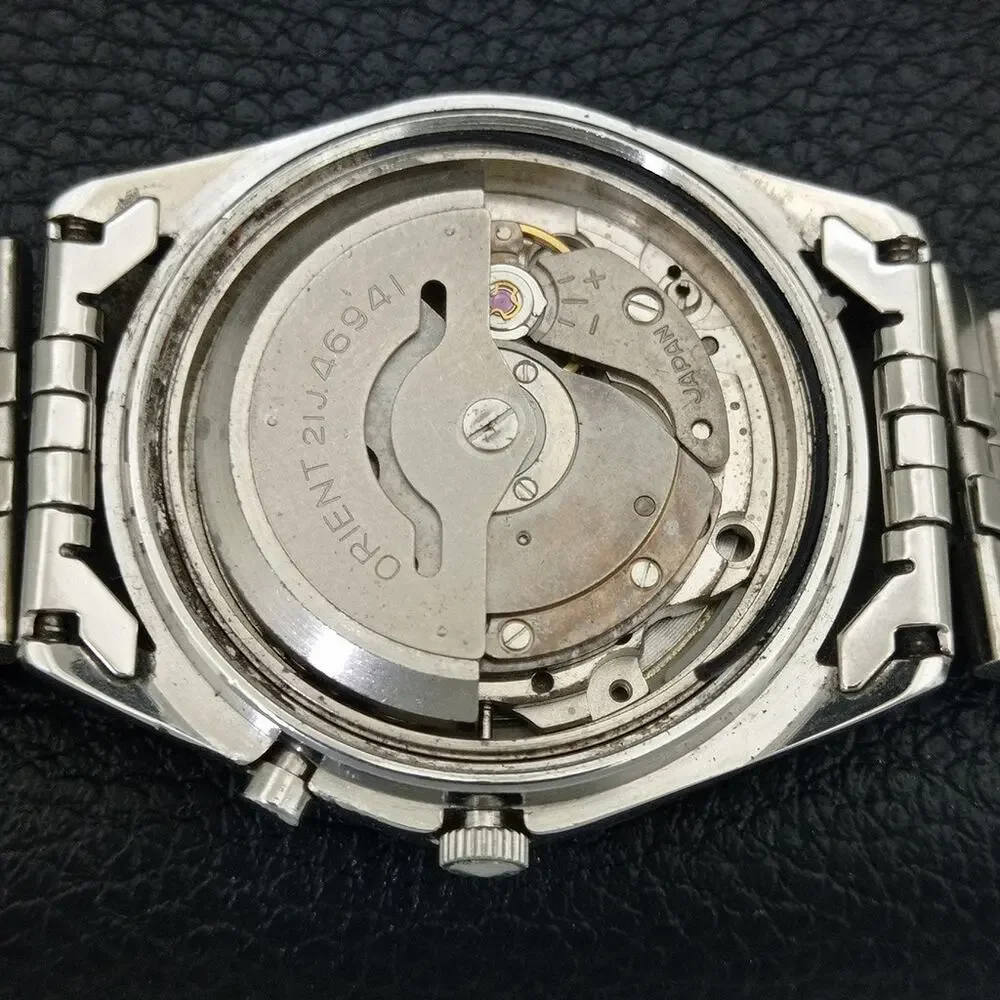 Vintage 1977 Orient Automatic Mens Silver Watch W/daydate & Gold accents